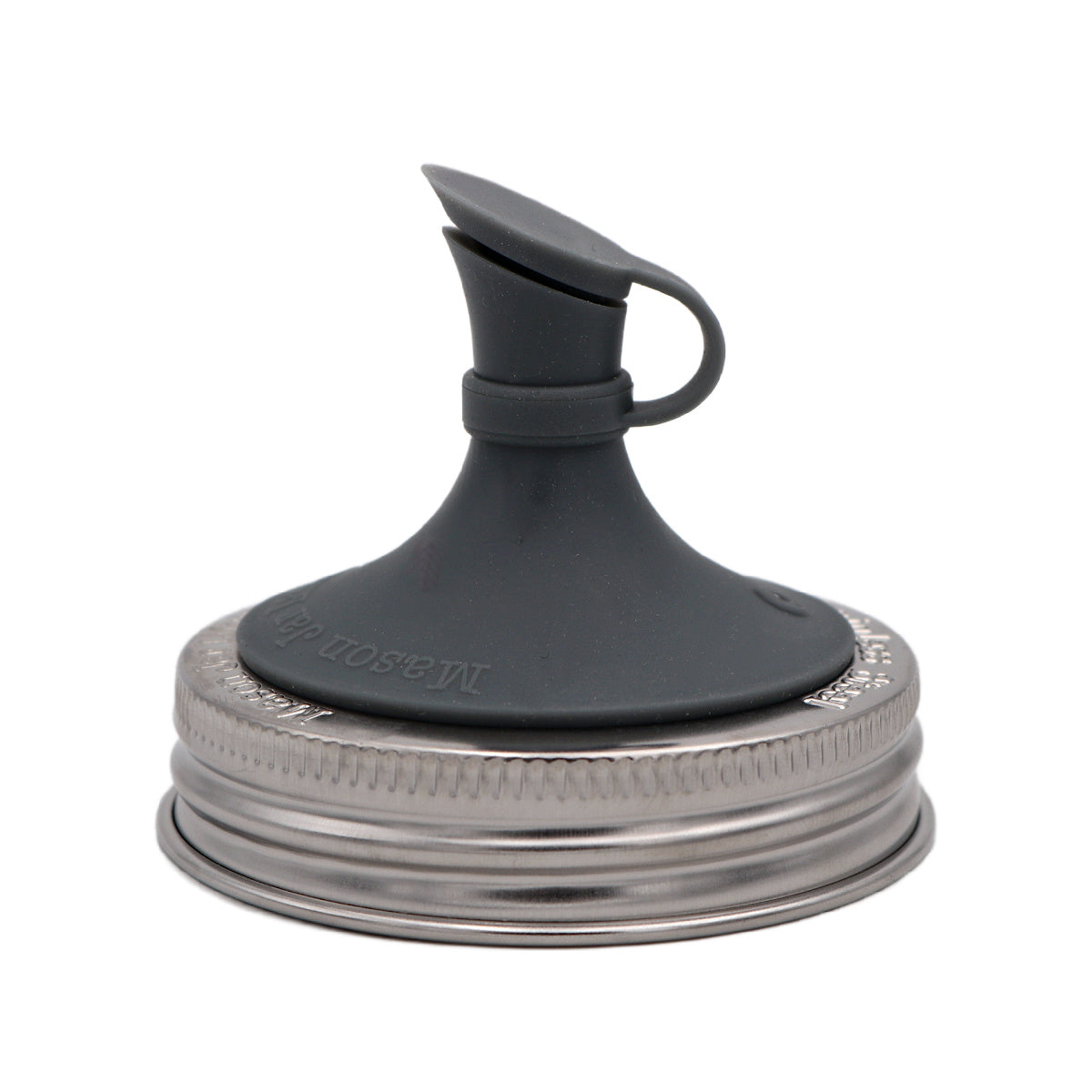 Regular Mouth Charcoal Gray silicone oil cruet lid with a stainless steel band.