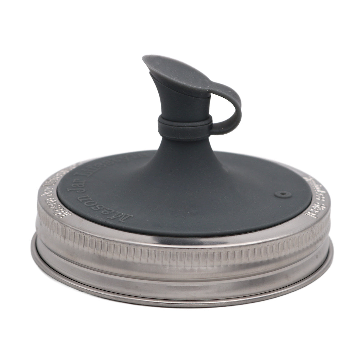 Wide Mouth Charcoal Gray silicone oil cruet lid with a stainless steel band.