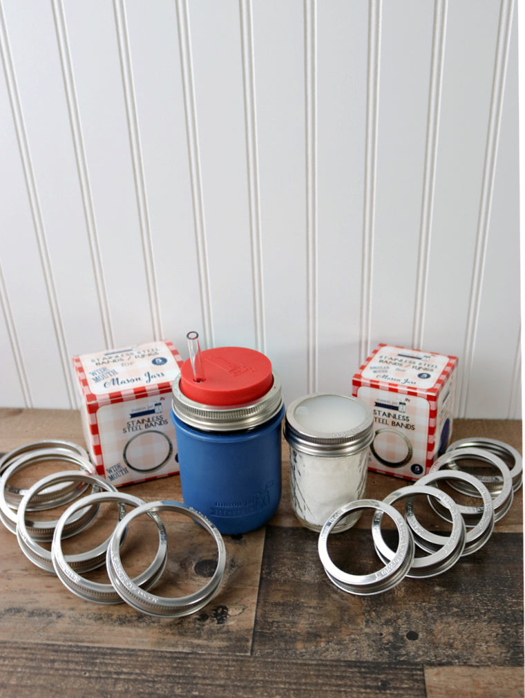 wide and regular mouth stainless steel bands with retail boxes, cherry red silicone straw hole lid, deep blue silicone wide mouth pint sleeve