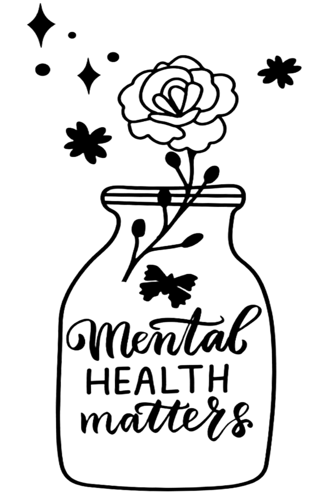Mental Health Matters engraving artwork with a rose inside a Mason jar