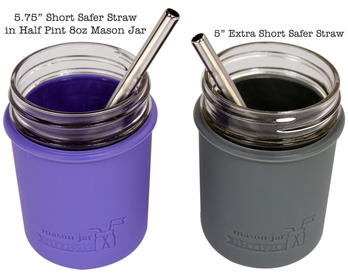 Extra short safer stainless steel straws half pint mason jars silicone sleeves