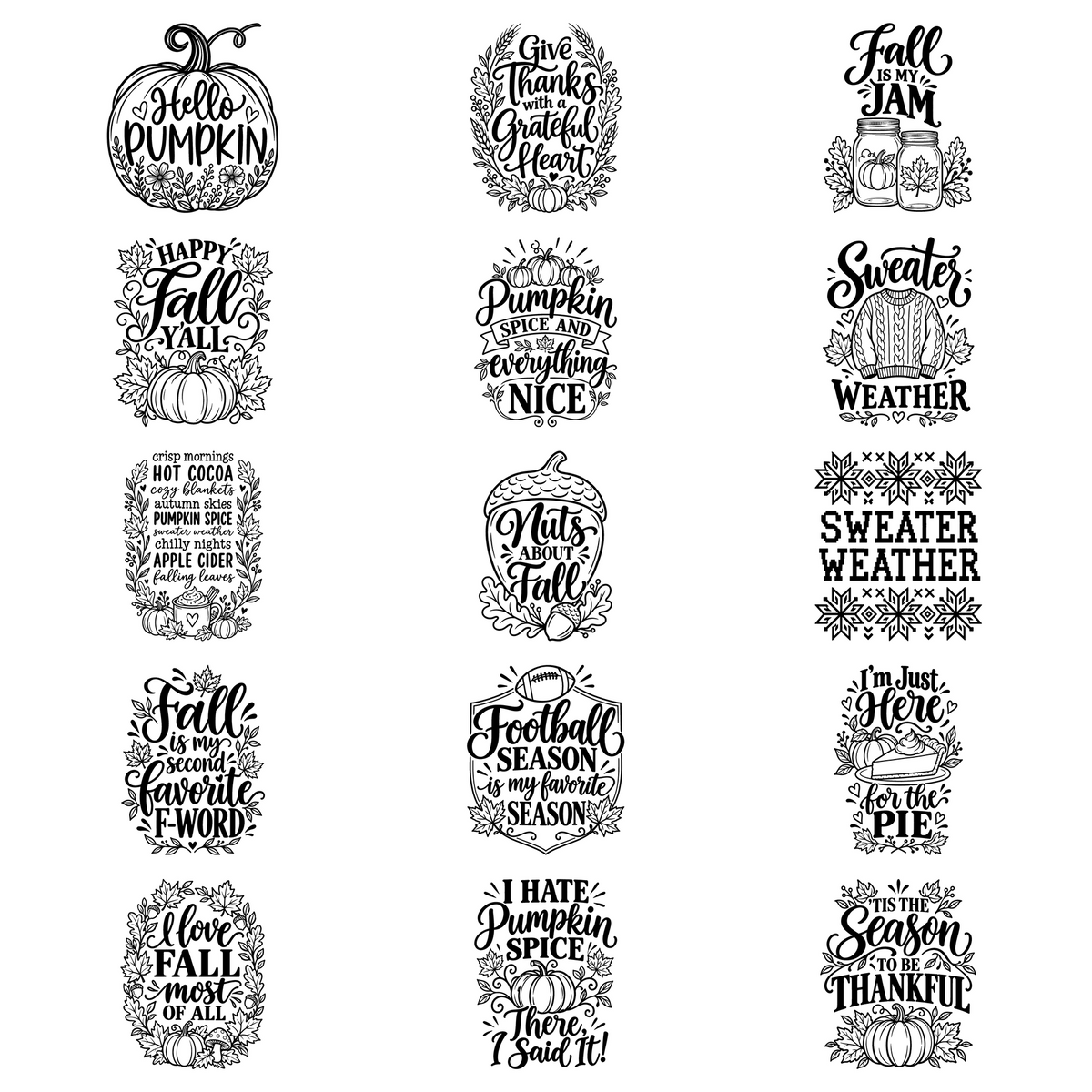 All 15 fall and Thanksgiving laser engraving designs — updated artwork composite
