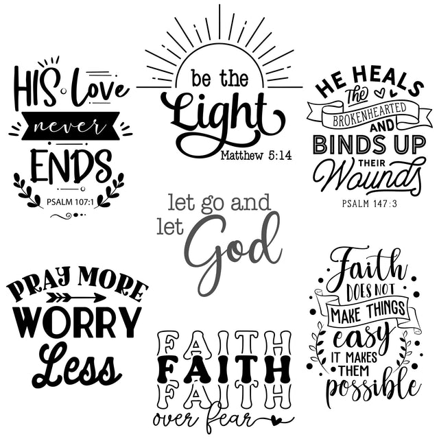 Seven Christian faith quote designs for laser engraved sleeves