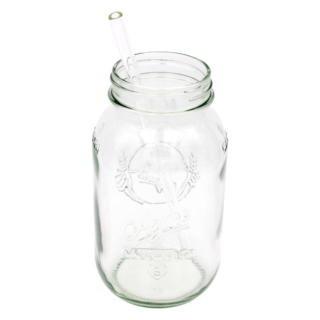 Long glass straw in a regular mouth 32oz jar.