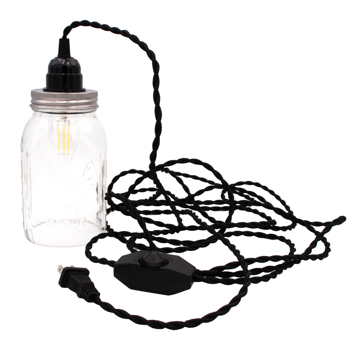 Pendant light jar shade kit dimmer switch regular mouth ball 32oz quart open cut bottom main on white