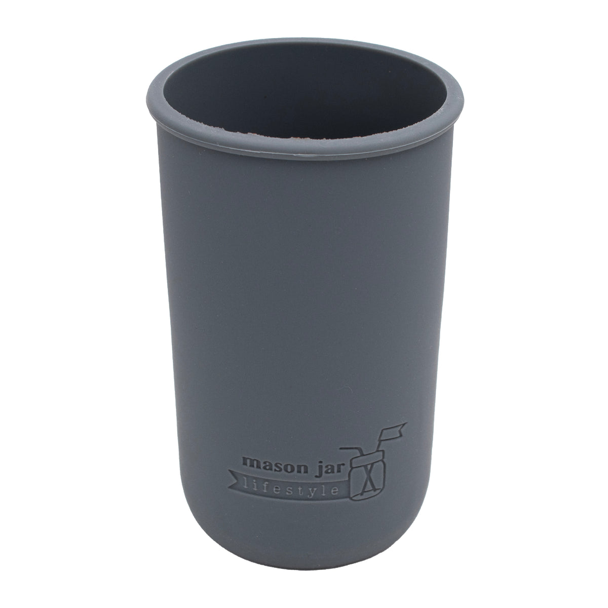 Charcoal gray silicone sleeve for 24oz wide mouth Mason jars.