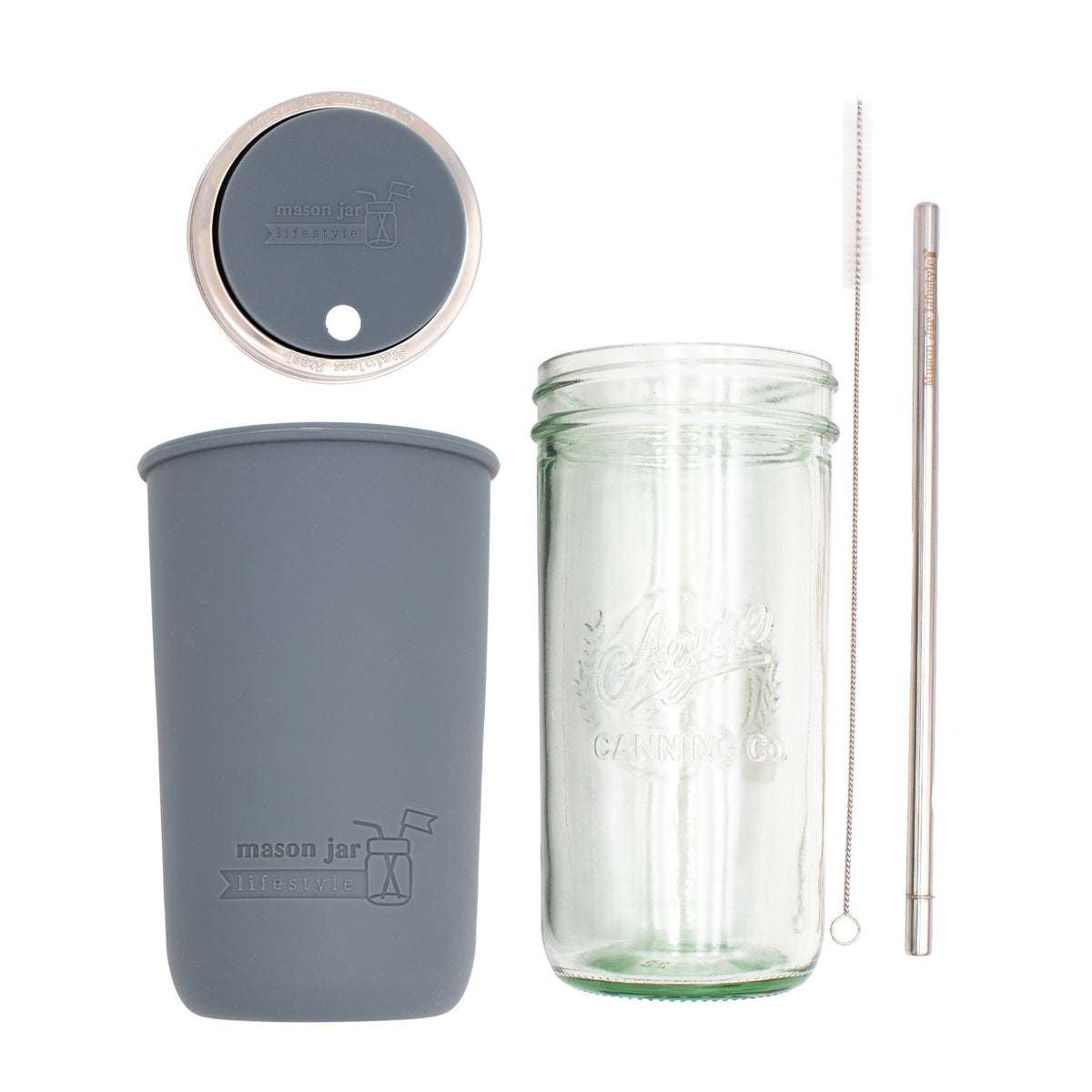 Pint and a half water bottle azure stainless steel straw cleaner pint and a half sleeve charcoal gray wide mouth straw hole lid charcoal gray product on