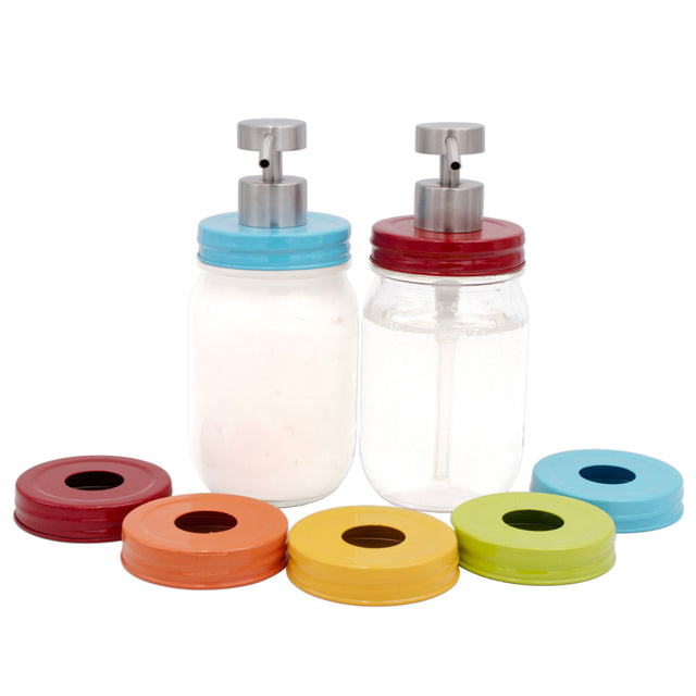 Regular mouth enamel soap lotion lid kit satin brushed nickel 2 red orange yellow green blue on white