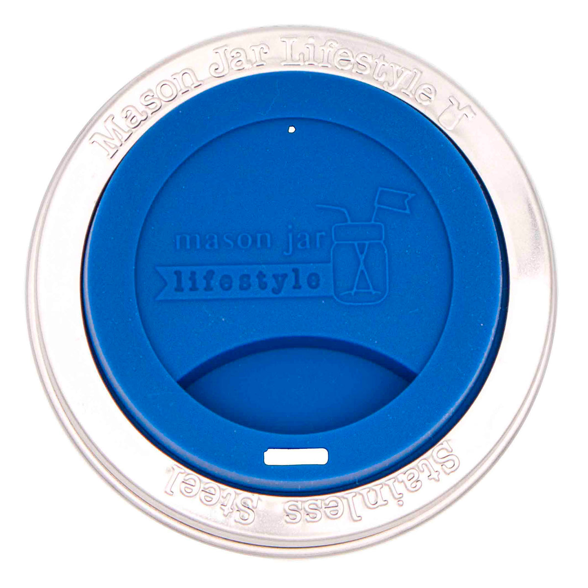 Regular mouth silicone drinking lid stainless steel band deep blue indigo