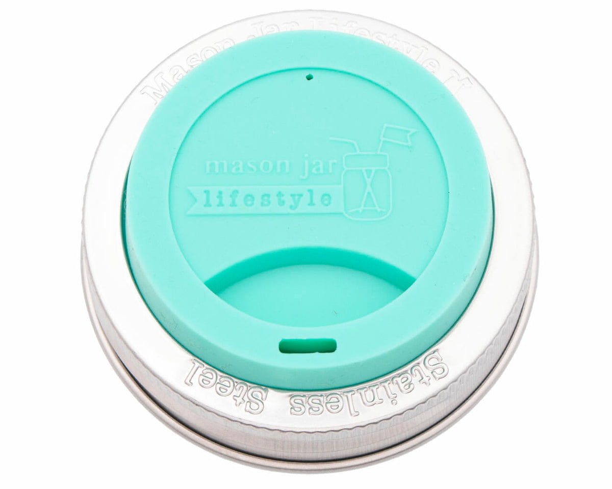 Regular mouth silicone drinking lid stainless steel band teal aquarmarine 2