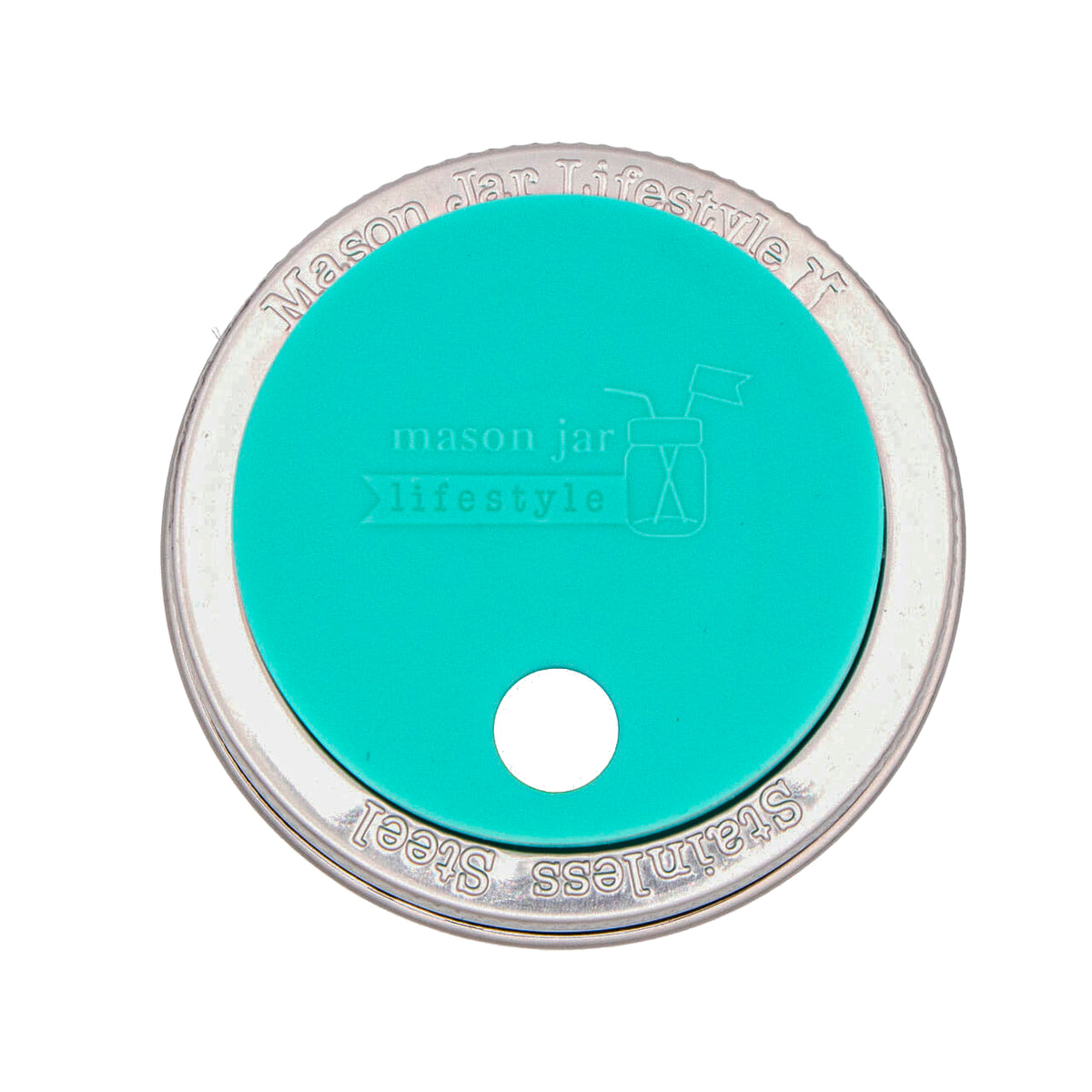 An Aquamarine regular mouth silicone straw hole lid for Mason jars.