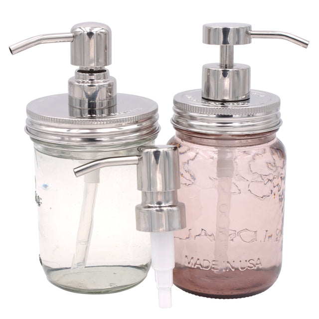 Regular wide mouth mirror chrome stainless steel 2 4 5 threaded soap pump adapter lid 2024 16oz pint on white