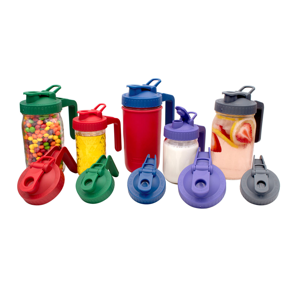 Regular wide mouth pour store pitcher handle lid main charcoal gray cherry red leaf green deep blue ultra violet candy seeds sugar juice