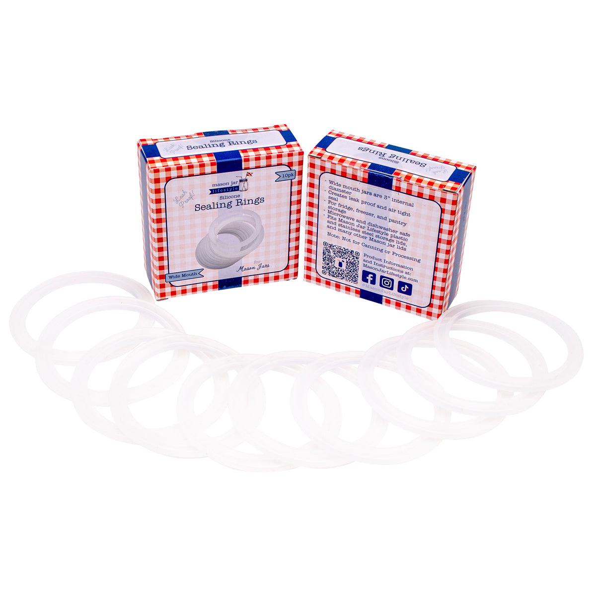 Silicone sealing rings storage food meal prep wide mouth back front package 10pk product on white