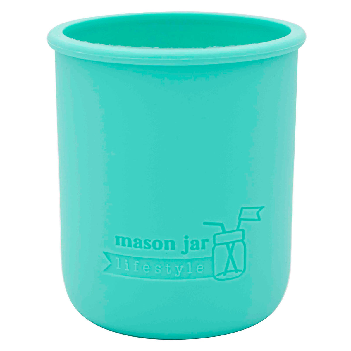 Aquamarine sleeve for 16oz wide mouth Mason jars.