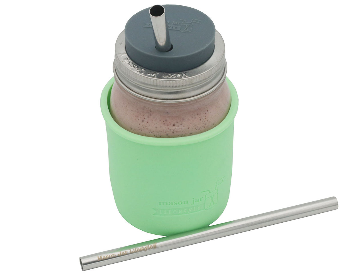 Smoothie straw stainless steel wide 9.5mm medium pint 16oz silicone sleeve
