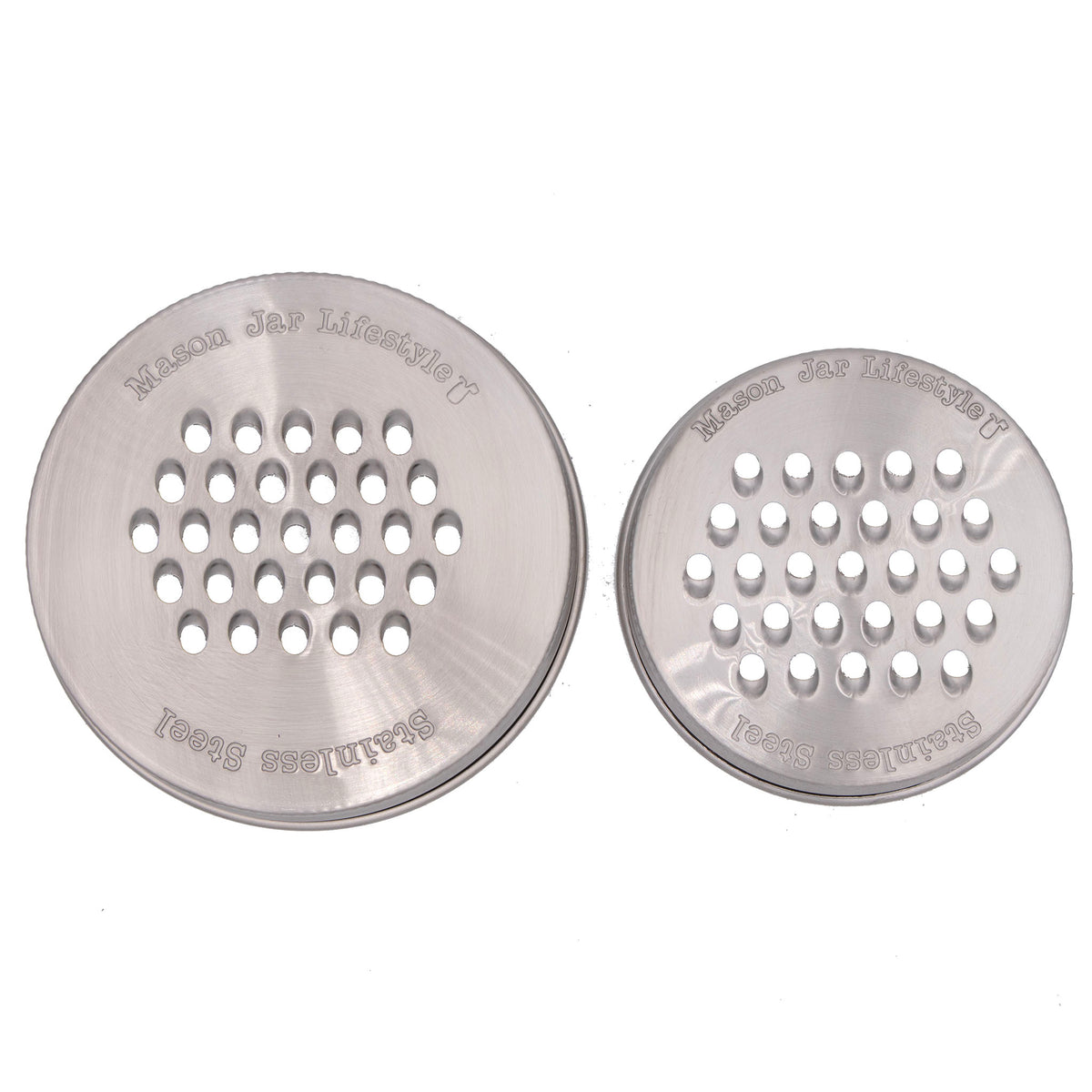 Stainless steel grater shredder lid regular wide mouth stamped logo on white 2