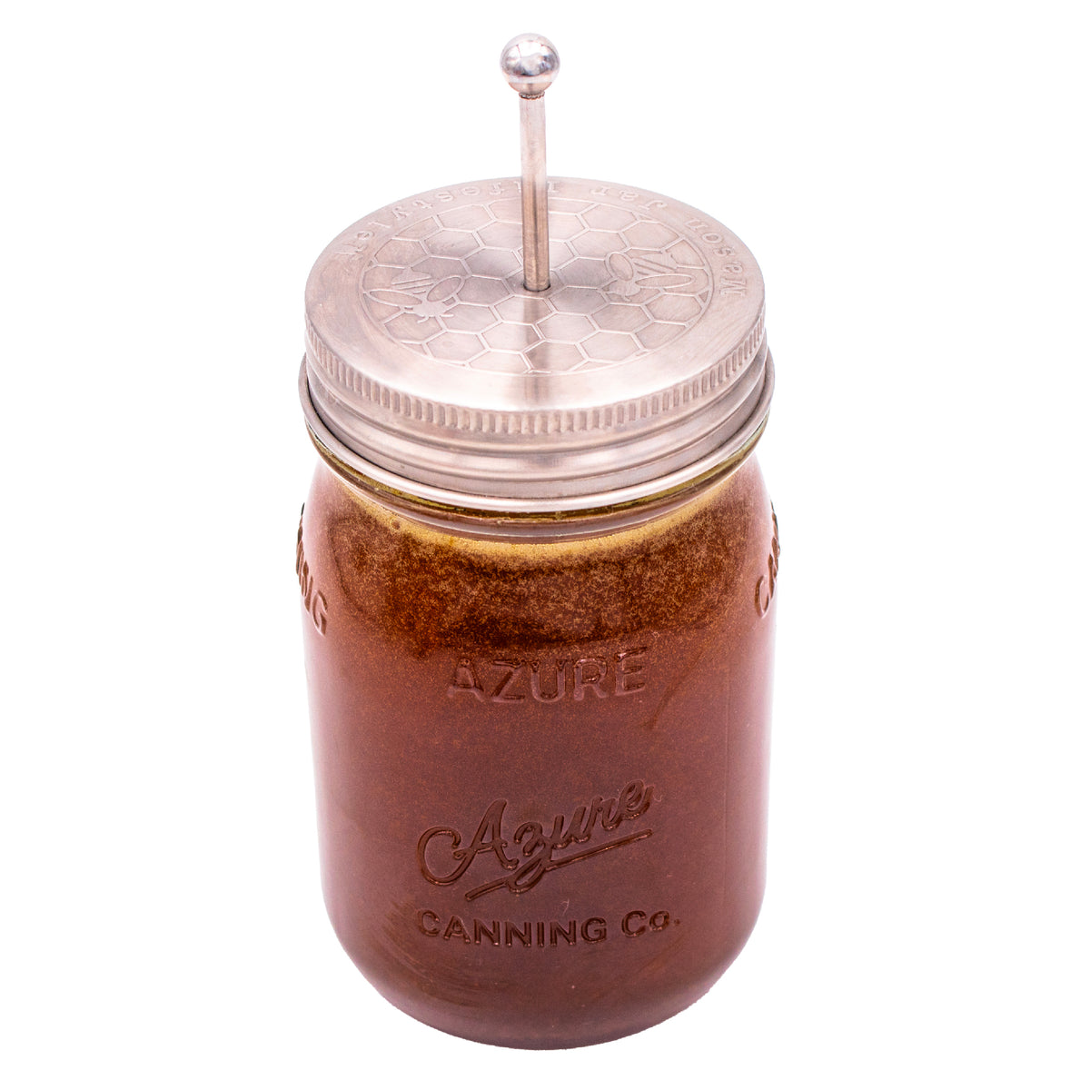 Stainless steel honey dipper lid regular mouth storage tea coffee sweetener product on white