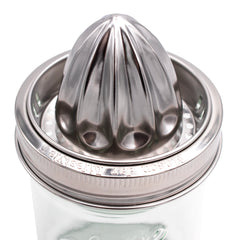 Stainless steel juicing lid juicer product on white above on jar