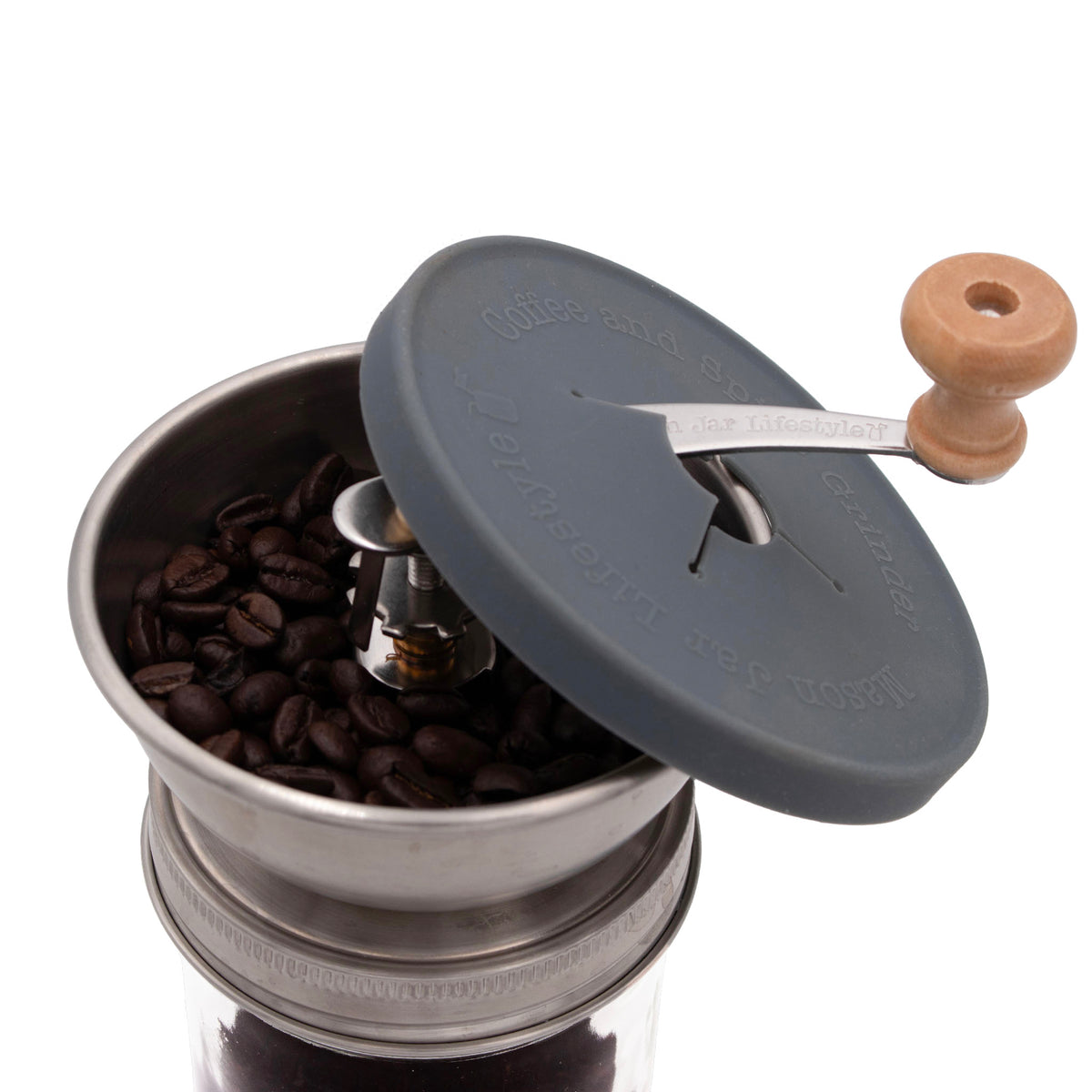 Standard manually coffee grinder charcoal gray silicone cover wide mouth detail 7389 4477 b08c