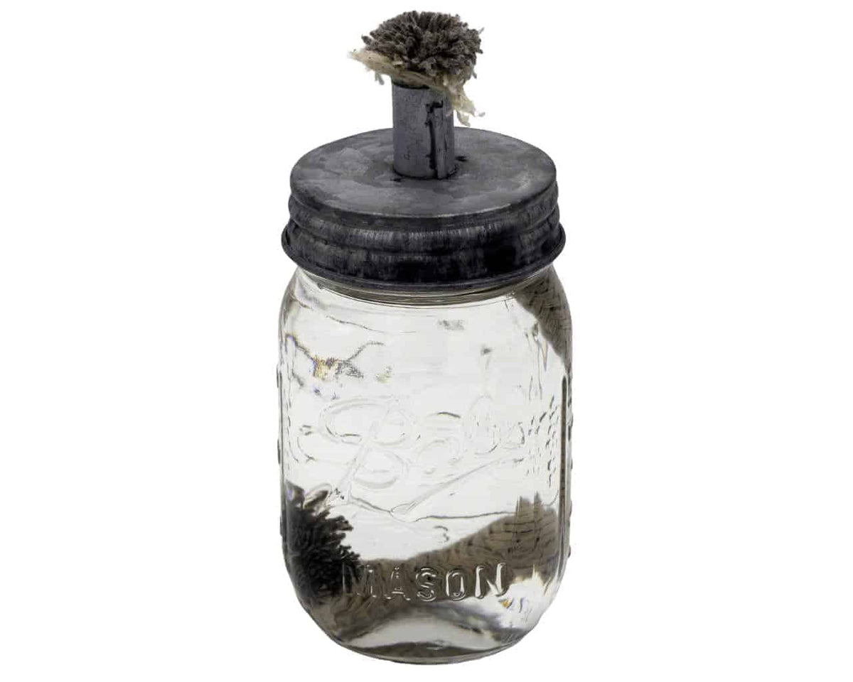 Tiki torch oil lamp wick lid galvanized metal regular mouth ball jar