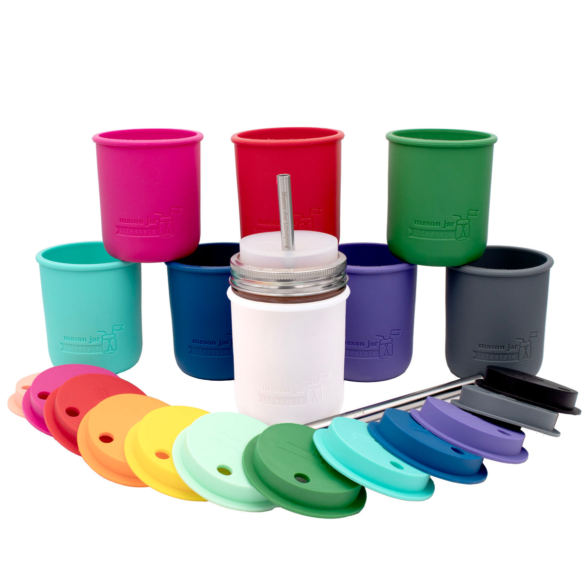 Wide mouth 16oz pint charcoal gray cherry red berry pink aquamarine deep blue frost leaf mint yellow tangerine silicone sleeve straw hole plug tumbler lid