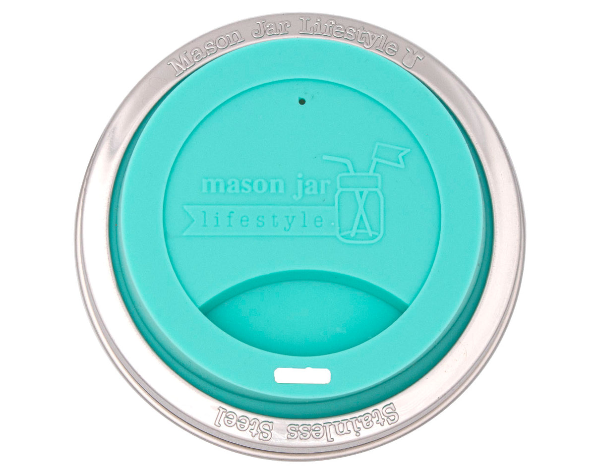 Wide mouth silicone drinking lid stainless steel band teal aquarmarine