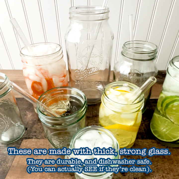 A video where someone is putting the range of straight glass straws we have available on our website into the different sized jars that they fit in.